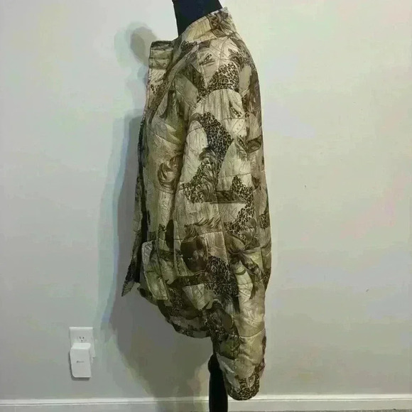 100% Silk Tan Leopard Abstract Anna & Frank Bomber Jacket Size Medium Vintage - Picture 5 of 11